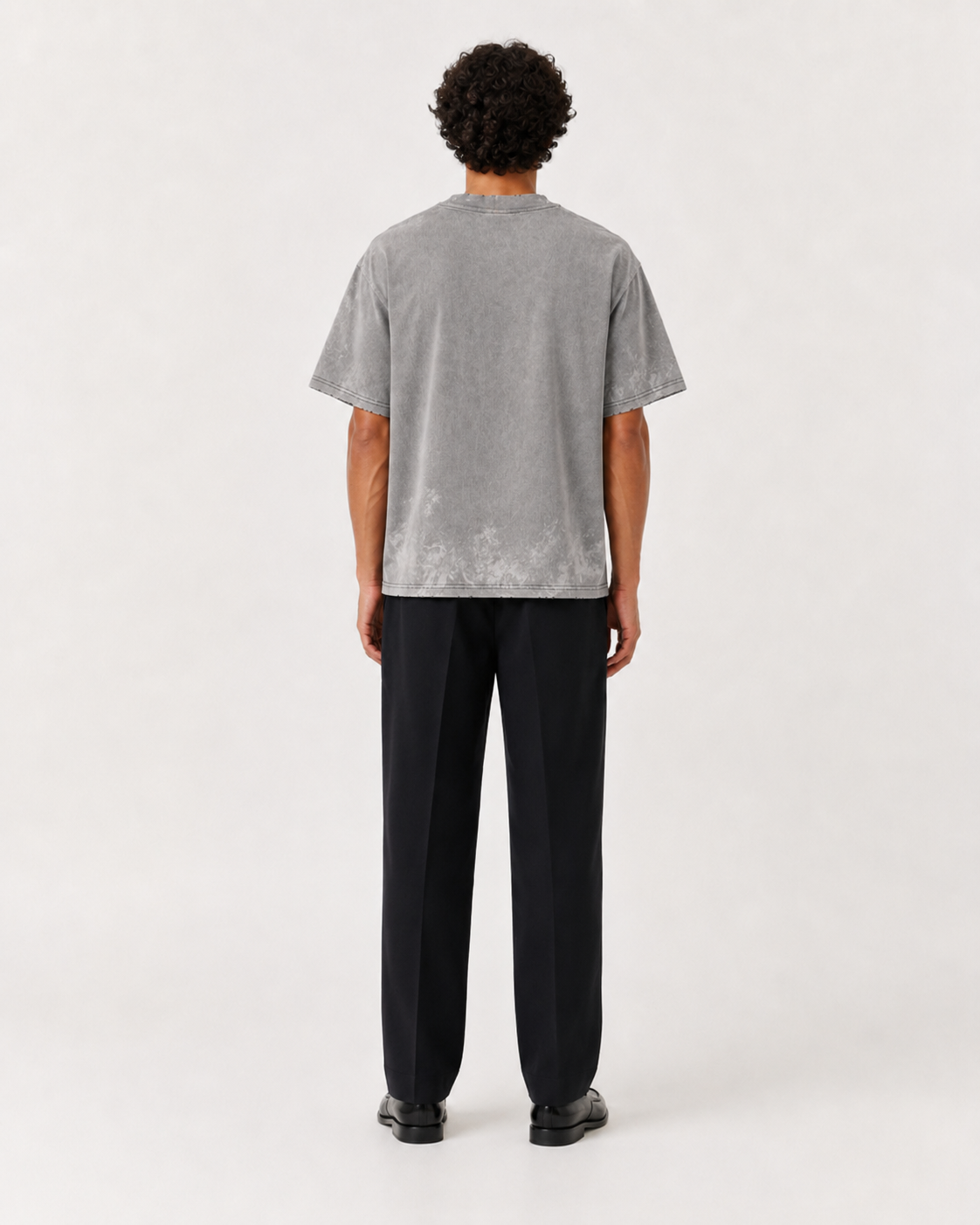 MUARACHA Script Tee Grey Stone Washed — back view, clean silhouette